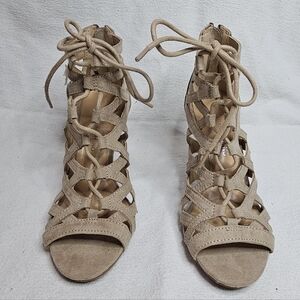 Christian Siriano Beige Lace-Up Heels